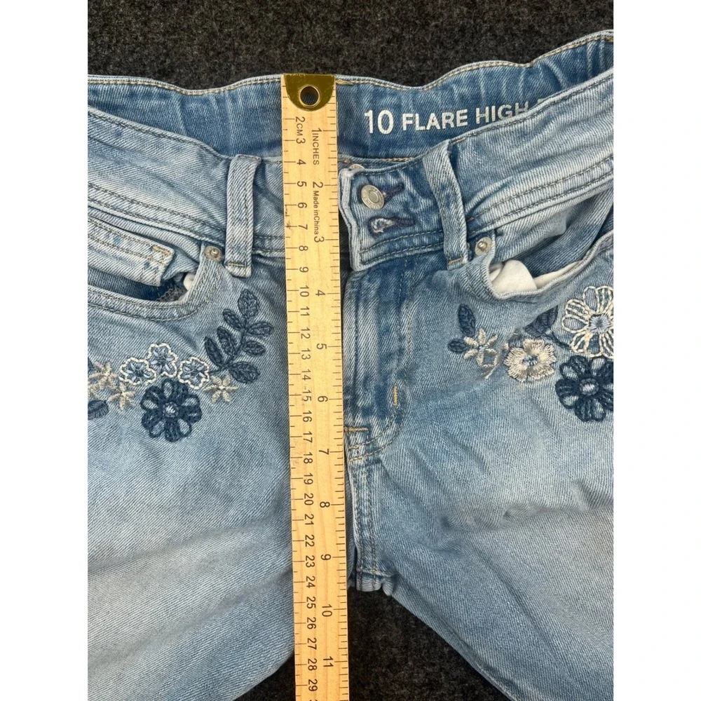 Gap Kids Girls Floral Embroidered High Rise Flare Jeans Light Wash Size 10